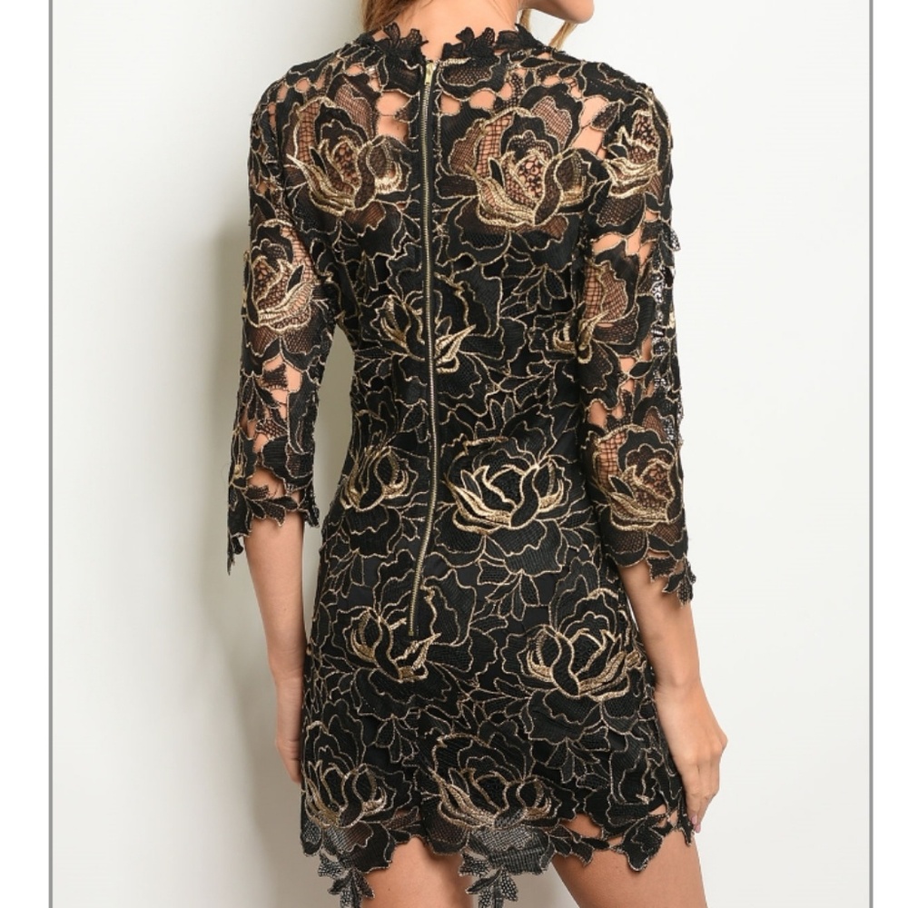 BLACK GOLD LACE DRESS-101 - Picture 2 of 3